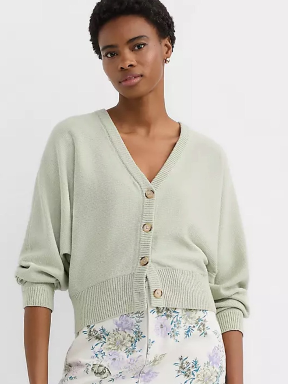 LOFT Light Sage V-Neck Button Cardigan